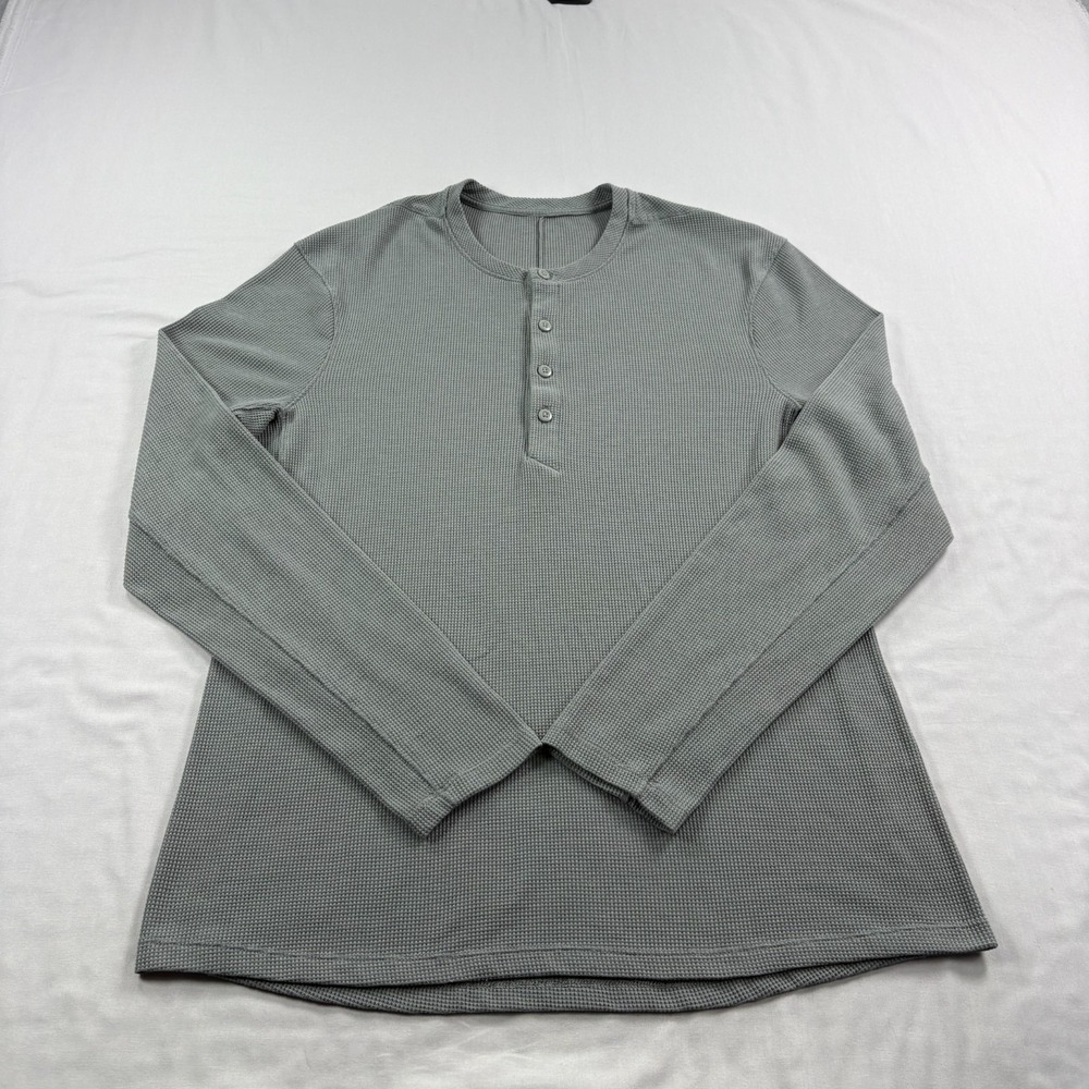 Lululemon Shift Stitch Shirt Mens Medium Gray Waffle Knit Thermal Henley Stretch